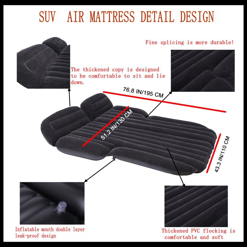 Onirii Inflatable SUV Air Mattress,Thickened Flocking Inflatable Car Camping Travel Air Mattress with 2 Pillows & Air Pump,Portable Car Sleeping Bed for SUV|MPV|Minivan - Image 3